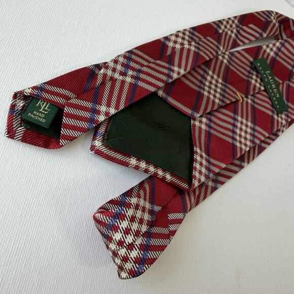 Ralph Lauren Red Plaid Silk Tie Holiday Tartan Made in USA 90s Vintage - Picture 11 of 15